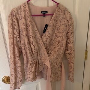 Express Blush Lace Wrap Blouse